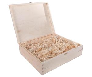 WooDeeDoo 3 Bottles Wine Wooden Box Prefilled with Wood Wool - 36 x 30 x 10.5 cm - Rustic Gift Crate with Clasp and Divider for Presentation Storage Display or Personalised Decoration