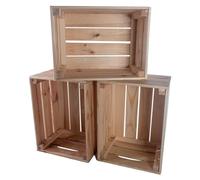 WooDeeDoo | 3 Pack | Deep Decorative Wooden Crate | 39.5 x 29.5 x 22 cm | Flat Packed Slatted Solid Storage Box with Handles | Display Plants Apple Fruits DIY Hamper | Unpainted Natural Pine