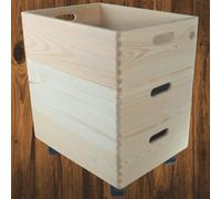 Woodeedoo 3 Tier Shallow Wooden Storage Box Set On Wheels Wide Stackable Pine Crates Shelf Under Bed Kitchen 40 X 30 X 44.5 Cm