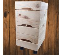 Woodeedoo 3-Tier Small Wooden Crate With Wheels Stackable Pine Storage Box Rustic Unfinished Crafts Tools Organiser 31X23X50.5Cm