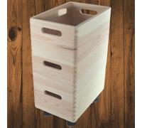 Woodeedoo 3 Tier Stackable Wooden Crate Storage Box Set With Wheels Pine Mobile Floor Organiser For Home Utility 30X20X44.5 Cm