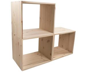 WooDeeDoo 3 TIER Wooden Bookcase Shelving Display Storage Unit | Unpainted Plain Pine Natural Solid Wood | Freestanding Cube Cabinet Organiser Bookshelf Rack | Stacking Floor Standing Shelves
