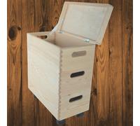 Woodeedoo 3 Tier Wooden Crate Storage Lid Wheels And Cut Out Handles Slim Stackable Tower For Craft Utility Kitchen 40X20X45 Cm