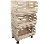 WooDeeDoo 3 Tier Wooden Vegetable Food Storage Rack | Multi-purpose Assembled Storage Box | Display Shelf Unit Trolley | Fruit Basket Kitchen Stand| Utility Stackable Potatoes Onions Container
