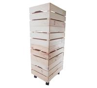 WooDeeDoo | 4 Tier | Deep Decorative Wooden Crate With Wheels | 39.5 x 29.5 x 93 cm | Flat Packed Slatted Solid Storage Box | Display Plants Apple Fruits DIY Hamper Toy Chest | Unpainted Natural Pine