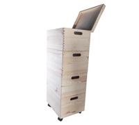 WooDeeDoo 4 Tier Large Wooden Stackable Storage Boxes | 40 X 30 X 99 cm | Top Box with Hinged Lid | Bottom Crate on Wheels | Unpainted Plain Decorative Pine