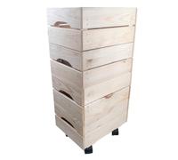 WooDeeDoo | 4 Tier | Small Decorative Wooden Crate With Wheels | 31 x 23 x 65 cm | Flat Packed Slatted Solid Storage Box | Display Plants Apple Fruits DIY Hamper Toy Chest | Unpainted Natural Pine