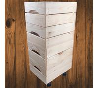 Woodeedoo 4-Tier Small Wooden Crate With Wheels Stackable Pine Storage Box Rustic Unfinished Crafts Tools Organiser 31X23X65Cm
