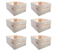 WooDeeDoo | 6 Pack | Small Decorative Wooden Crate | 31 x 23 x 15 cm | Flat Packed Slatted Solid Storage Box with Handles | Display Plants Apple Fruits DIY Hamper | Unpainted Natural Pine