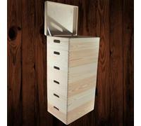WooDeeDoo 6 Tier Stackable Wooden Storage Box Set with Lid & Handles - Large Shallow Pine Crates Modular Tray Tower Desk Shelf Utility Home Office Entry Hallway Organiser - 40 x 30 x 79.5 cm