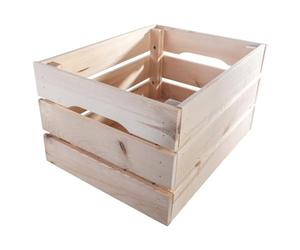 WooDeeDoo Deep Decorative Wooden Crate | 39.5 x 29.5 x 22 cm | Flat Packed Slatted Solid Storage Box with Handles | Display Plants Apple Fruits DIY Hamper | Unpainted Natural Pine