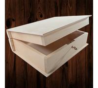 Woodeedoo Deep Wooden Key Lockable Book Shaped Storage Box 24X19X8Cm Trinket Case For Keepsakes Accessories And Crafts