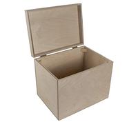 WooDeeDoo Deep Wooden Storage Chest with Hinged Lid - 29 x 20 x 23 cm - Unpainted Box for Keepsakes Crafts Home Organisation or Decorative Customisation Projects