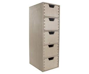 WooDeeDoo Desk Organiser | 15 x 20 x 46 cm | Narrow Tall Mini Wooden Chest 5 Drawers | Storage Cupboard Cabinet Unit Trinket Box | Unpainted Birchwood