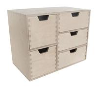 WooDeeDoo Desk Organiser | 28 x 20 x 28 cm | Mini Wooden Chest 5 Drawers | Storage Cupboard Cabinet Unit Trinket Box | Unpainted Birchwood