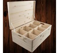 Woodeedoo Extra Large Deep Wooden Storage Box With Lid Handles And Removable Dividers For Home Office Organisation 59.5X39.5X23Cm