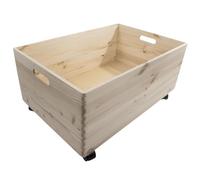 WooDeeDoo Extra-Large Deep Wooden Storage Box with Wheels and Handles - Open-Top Crate Container for Toys Tools Crafts or Household Organisation - Unfinished DIY-Ready Wood - 59.5 x 39.5 x 28.5 cm