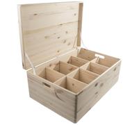 WooDeeDoo Extra Large Deep Wooden Storage Chest with Handles Lid and Removable Dividers - Unfinished Pine Box with 6 Compartments for DIY Craft Toys Bottles Home Organisation - 59.5x39.5x23.5cm