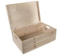 WooDeeDoo Extra Large Deep Wooden Storage Chest With Lid and Handles - 60 x 40 x 23 cm Natural Pine Box for Toys Crafts Bedroom Organisation - Unfinished Decorative 47L Container