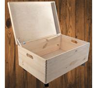 WooDeeDoo Extra Large Deep Wooden Storage Chest With Lid Handles and Wheels - 60 x 40 x 28 cm Pine Organiser for Toys Crafts Bedroom - Unfinished Mobile Decorative 47L Container
