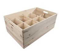 WooDeeDoo Extra Large Deep Wooden Storage Crate with Removable Dividers - Stackable Pine Box with 8 Compartments for Pantry Organisation Craft Tools Office Supplies Workshop - 59.5x39.5x23.5cm