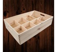 Woodeedoo Extra Large Shallow Open Top Wooden Storage Box With Removable Dividers & Handles 6 Sections Crate 59.5X39.5X13.5Cm