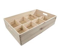 WooDeeDoo Extra Large Shallow Wooden Storage Crate with Removable Dividers - Stackable Pine Box with 8 Compartments for Craft Supplies Home Pantry Drawers Office Organisation DIY - 59.5x39.5x13.5cm