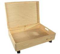 WooDeeDoo Extra Large Shallow Wooden Under Bed Storage Box With Lid Handles and Wheels - 60 x 40 x 19 cm Pine Toy Chest for Crafts Bedroom Organisation - Unfinished Decorative 25L Container
