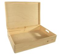 WooDeeDoo Extra Large Under Bed Wooden Storage Box With Lid and Handles - 60 x 40 x 14 cm Shallow Pine Chest for Toys Craft Supplies Bedroom Organisation - Unfinished Decorative 25L Container