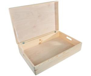WooDeeDoo Extra Large Under Bed Wooden Storage Box With Lid and Handles - 60 x 40 x 14 cm Shallow Pine Chest for Toys Craft Supplies Bedroom Organisation - Unfinished Decorative 25L Container