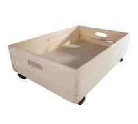 WooDeeDoo Extra Large Underbed Shallow Storage Crate Box With Wheels | 60 x 40 x 18.5 cm | Untreated Paintable Pine | No Lid Crate Container Organiser