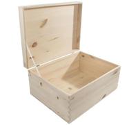 WooDeeDoo Extra Large Wooden Box with Hinged Lid - 37 x 28 x 18 cm - Natural Pine Craft Chest with Side Handles for Home Storage Projects Hobby Tools Painting or Decorative Use