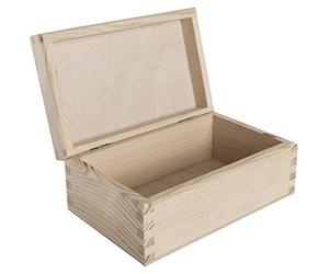 WooDeeDoo Extra Small Rectangular Wooden Box with Hinged Lid - 14.5 x 9 x 6 cm Plain Pine Storage for Trinkets Jewellery Memory Gifts Craft Personalisation DIY Decoration Natural Wood