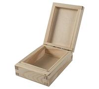 WooDeeDoo Extra Small Vertical Rectangular Wooden Box with Hinged Lid - 8 x 11 x 4 cm Plain Pine Storage for Trinkets Mini Gifts Jewellery DIY Personalised Decoration Unpainted Natural Wood