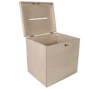 WooDeeDoo Large Deep Lockable Wooden Wedding Card Box with Slot and Hinged Lid - 29 x 25 x 30 cm - Unpainted Chest for Gifts Guest Messages or Event Decoration