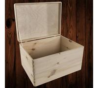 Woodeedoo Large Deep Wooden Storage Box Treasure Chest Trunk With Hinged Lid For Home Office Toys Tools Keepsakes 39.5X29.5X23Cm