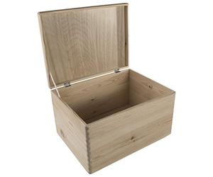 WooDeeDoo Large Deep Wooden Storage Box with Hinged Lid 40 x 30 x 23 cm - Decorative Pine Chest for DIY Crafts Memory Keepsakes Document 21L Storage - Unfinished Natural Organiser Container