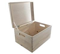 WooDeeDoo Large Deep Wooden Storage Box with Hinged Lid and Handles - Plain Pine Keepsake Chest - Unpainted Decorative Storage 12L Crate for Home Crafts Display Memorabilia - 40 x 30 x 23 cm