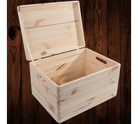 Woodeedoo Large Deep Wooden Storage Box With Solid Pine Hinged Lid & Handles For Home Office Keepsakes Craft Tools 39.5X29.5X23Cm