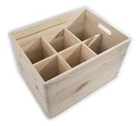 WooDeeDoo Large Deep Wooden Storage Crate with Removable Dividers - Stackable Unfinished Pine Box with 6 Compartments for Toys Craft Pantry Tools Kitchen Organisation Workshop - 39.5x29.5x23.5cm