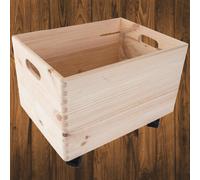 Woodeedoo Large Deep Wooden Underbed Storage Box On Wheels Plain Pine Chest Diy Open Crate With Handles Home Organiser 40X30X28 Cm
