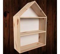 Woodeedoo Large House Shaped Wooden Wall Shelf With White Back Panel And Two Internal Tiers For Kids Room 32 X 12 X 44 Cm