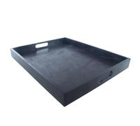WooDeeDoo Large Pine Serving Tray | Hand-Stained | Anthracite | Satin | 50 x 40 x 5 cm | Ottoman Tea Coffee Breakfast Drinks Dining Table Dinner Wooden Platter With Cut-out Handles
