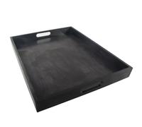 WooDeeDoo Large Pine Serving Tray | Hand-Stained | Ebony | Satin | 50 x 40 x 5 cm | Ottoman Tea Coffee Breakfast Drinks Dining Table Dinner Wooden Platter With Cut-out Handles