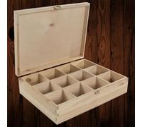 Woodeedoo Large Rectangular Pine Box 12 Compartments Gold Clasp For Tea Bags Crafts Gifts Memories Keepsakes 29 X 22.5 X 8.5 Cm