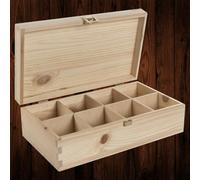 Woodeedoo Large Rectangular Pinewood Box With 8 Compartments And Gold Clasp For Tea Storage Gifts Or Diy Crafts 28 X 16 X 8.5 Cm