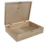 WooDeeDoo Large Rectangular Pinewood Storage Box with Gold Clasp - 29 x 22.5 x 8.5 cm Natural Wooden Case for Crafts Gifts Keepsakes Home Organisation DIY Personalisation Unpainted Decorative Box