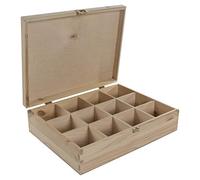 WooDeeDoo Large Rectangular Wooden Box with 12 Compartments and Gold Clasp - 29 x 22.5 x 8.5 cm Natural Pine Tea Storage Keepsake Gift Box DIY Personalised Decoration Unpainted Multipurpose Organiser