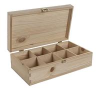 WooDeeDoo Large Rectangular Wooden Box with 8 Compartments and Gold Clasp - 28 x 16 x 8.5 cm Natural Pine Tea Bag Storage Organiser Keepsake Gift Box DIY Craft Personalised Decoration Unpainted