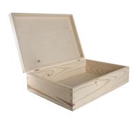 WooDeeDoo Large Rectangular Wooden Box with Hinged Lid - 35 x 25 x 10 cm - Plain Pine Storage Box for A4 Paper Files Crafts Documents Gifts DIY Painting Decoupage Custom Projects